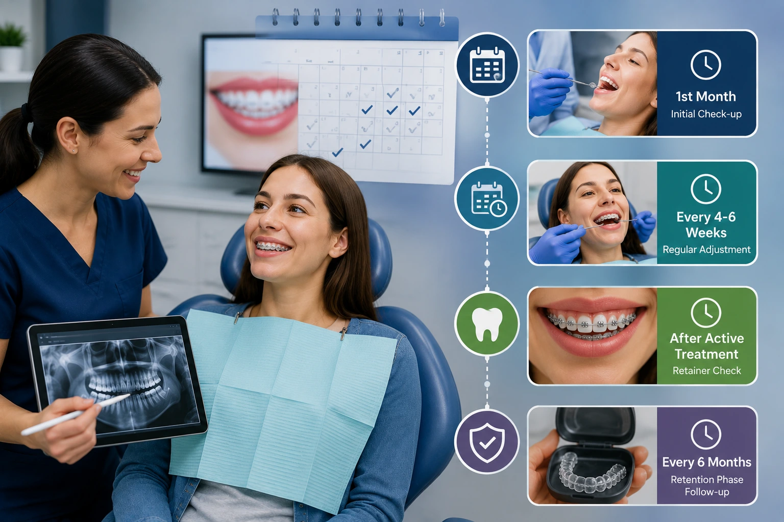 how often do you go to the orthodontist after braces?