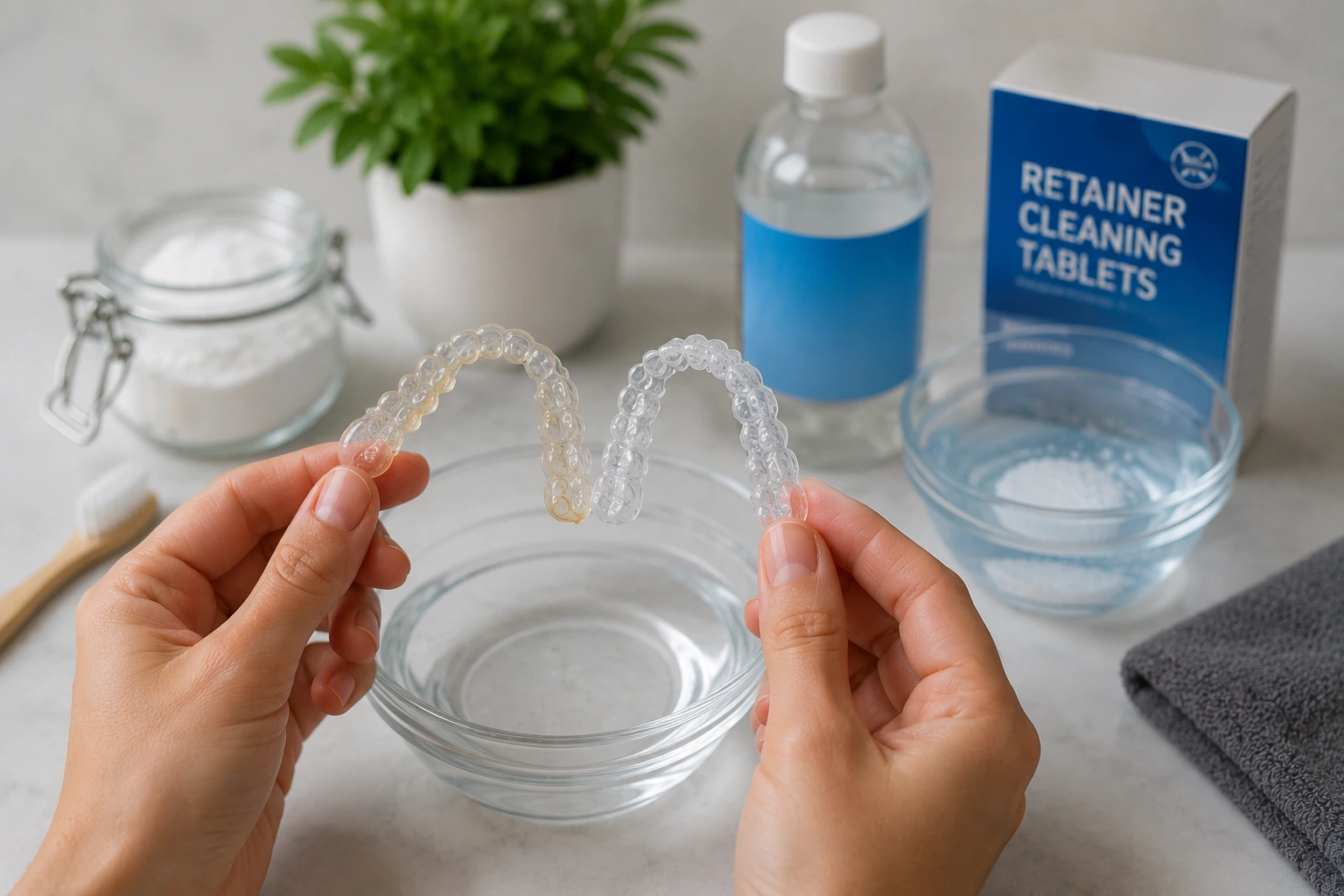 how to handle stubborn stains and lingering aligner odors